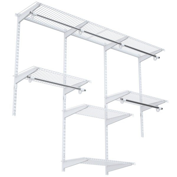 Reguliuojama drabužių kabykla su lentynėlėmis (Balta)