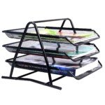 Metalinis trijų lygių dokumentų ir laiškų dėklas (Juoda)
