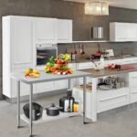 Profesionalus nerūdijančio plieno darbo stalas su reguliuojama lentyna (Sidabrinė)