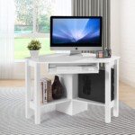 Kampinis rašomasis stalas su ištraukiama klaviatūros lentyna 120x60 cm (Balta)