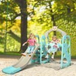 4 viename vaikų žaidimų aikštelė su čiuožykla ir sūpynėmis (Žalia)