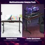 Ergonomiško dizaino žaidimų stalas su integruota USB įkrovimo stotele (Juoda)