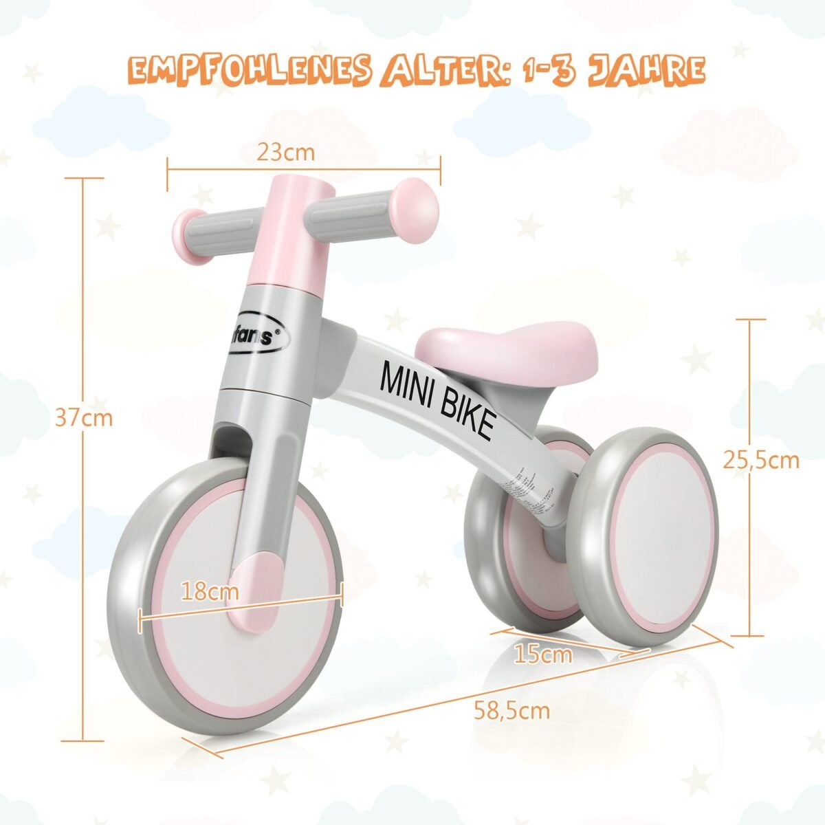 Vaikiškas triratukas mažyliams pusiausvyrai lavinti (Rožinė)