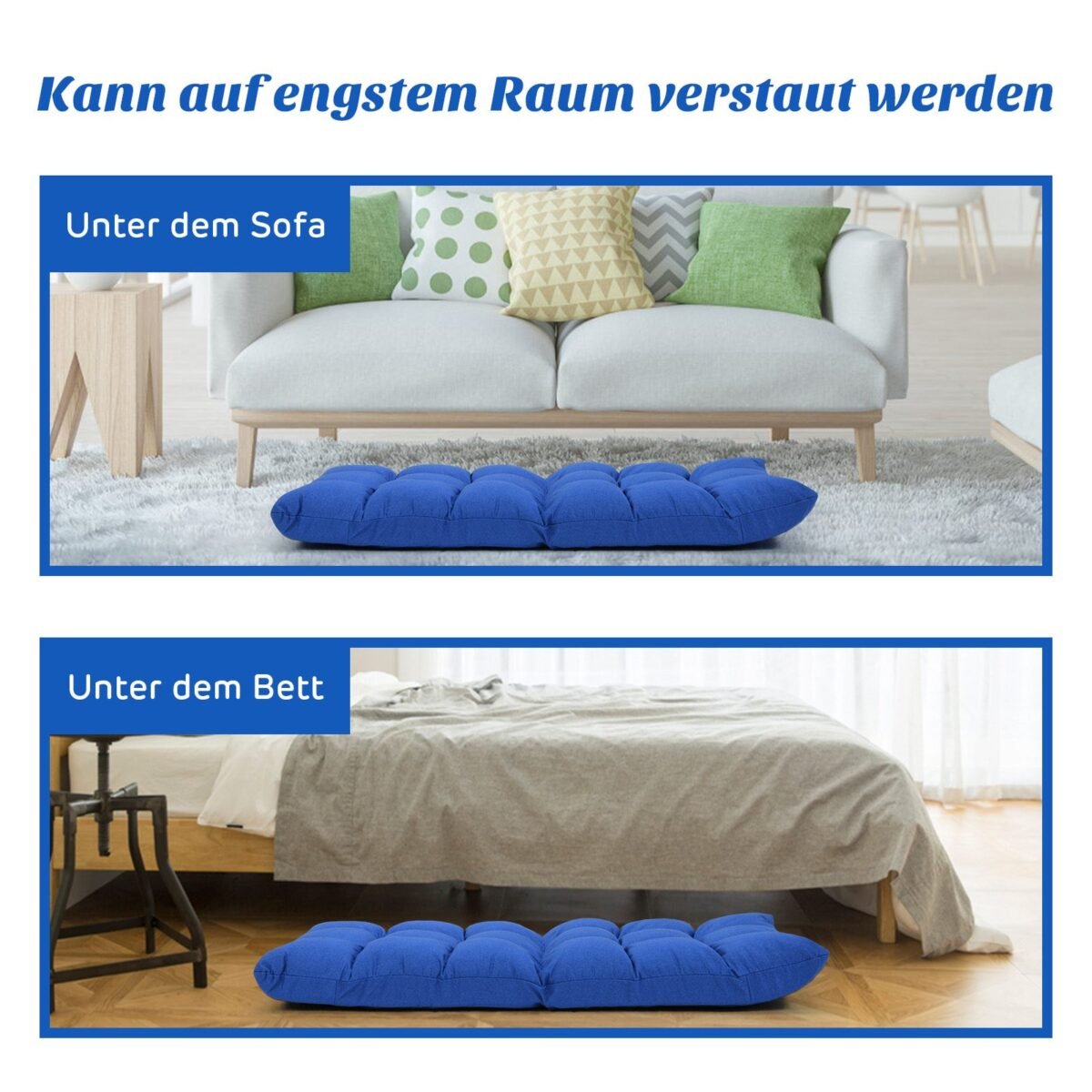 Reguliuojamo atlošo grindų kėdė su patogiu užpildu (Mėlyna)