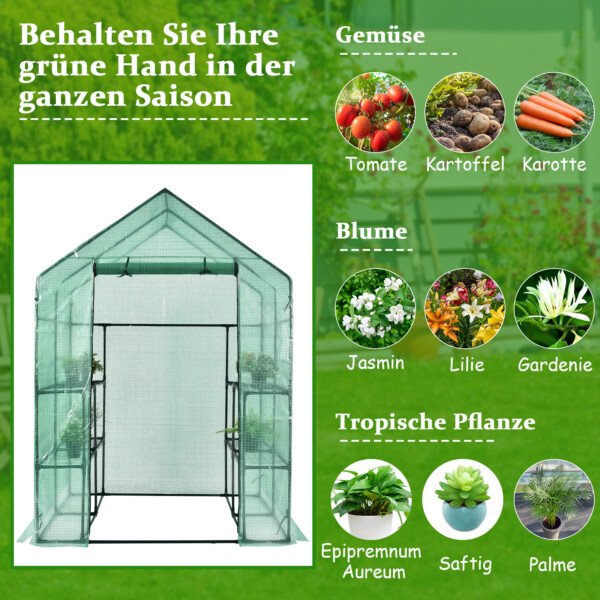 Nešiojamas šiltnamis su aštuoniomis lentynomis (Žalia)