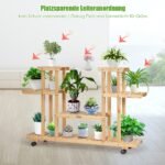 Medinis 4 pakopų gėlių stovas su ratukais (Natūrali)