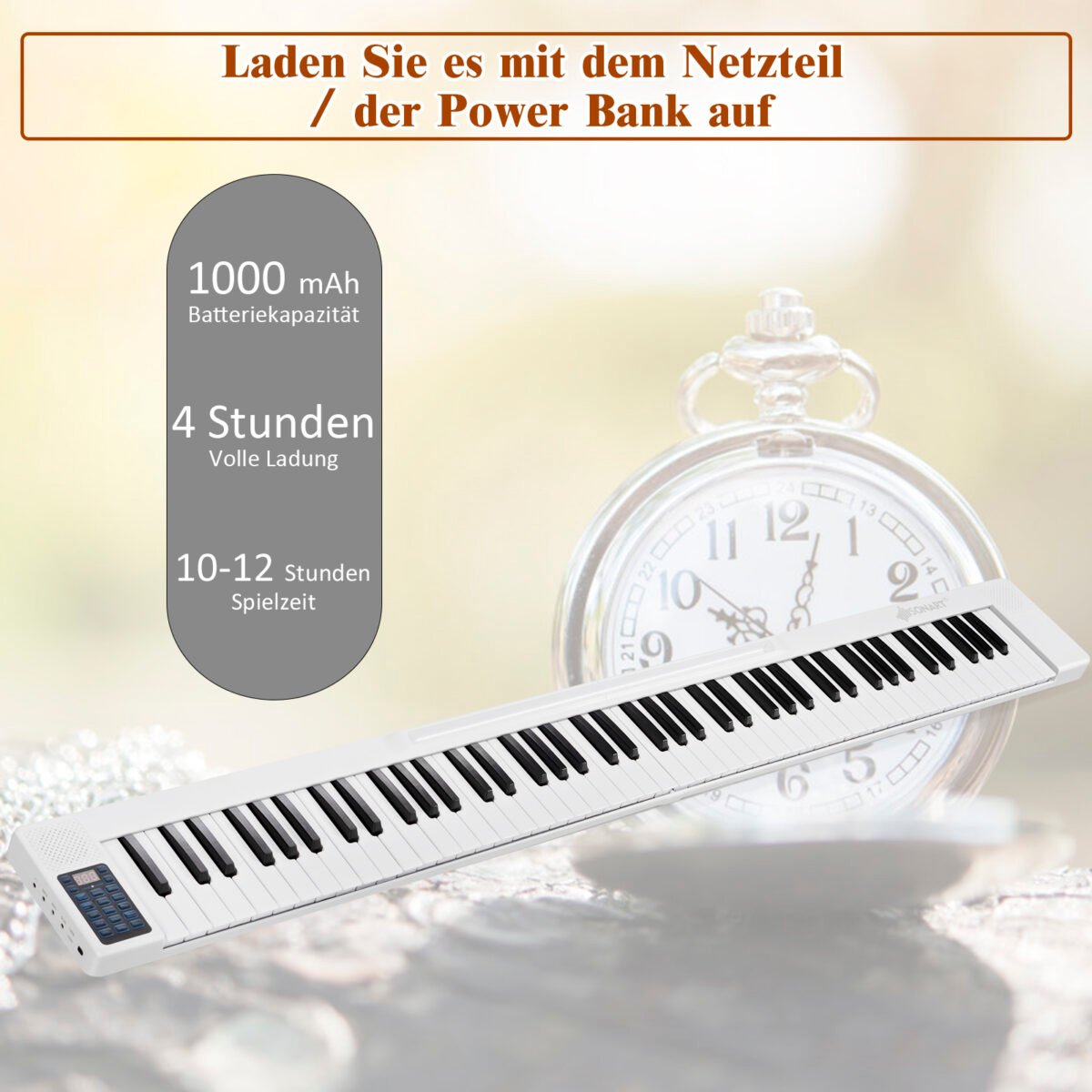 Nešiojama skaitmeninė klaviatūra su 88 klavišais ir integruotais garsiakalbiais (Balta)