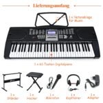 61 klavišo skaitmeninis pianinas su stovu ir mikrofonu (Juoda ir balta)