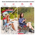 Sulankstoma kempingo kėdė su atlenkiamu stogeliu (Raudona)