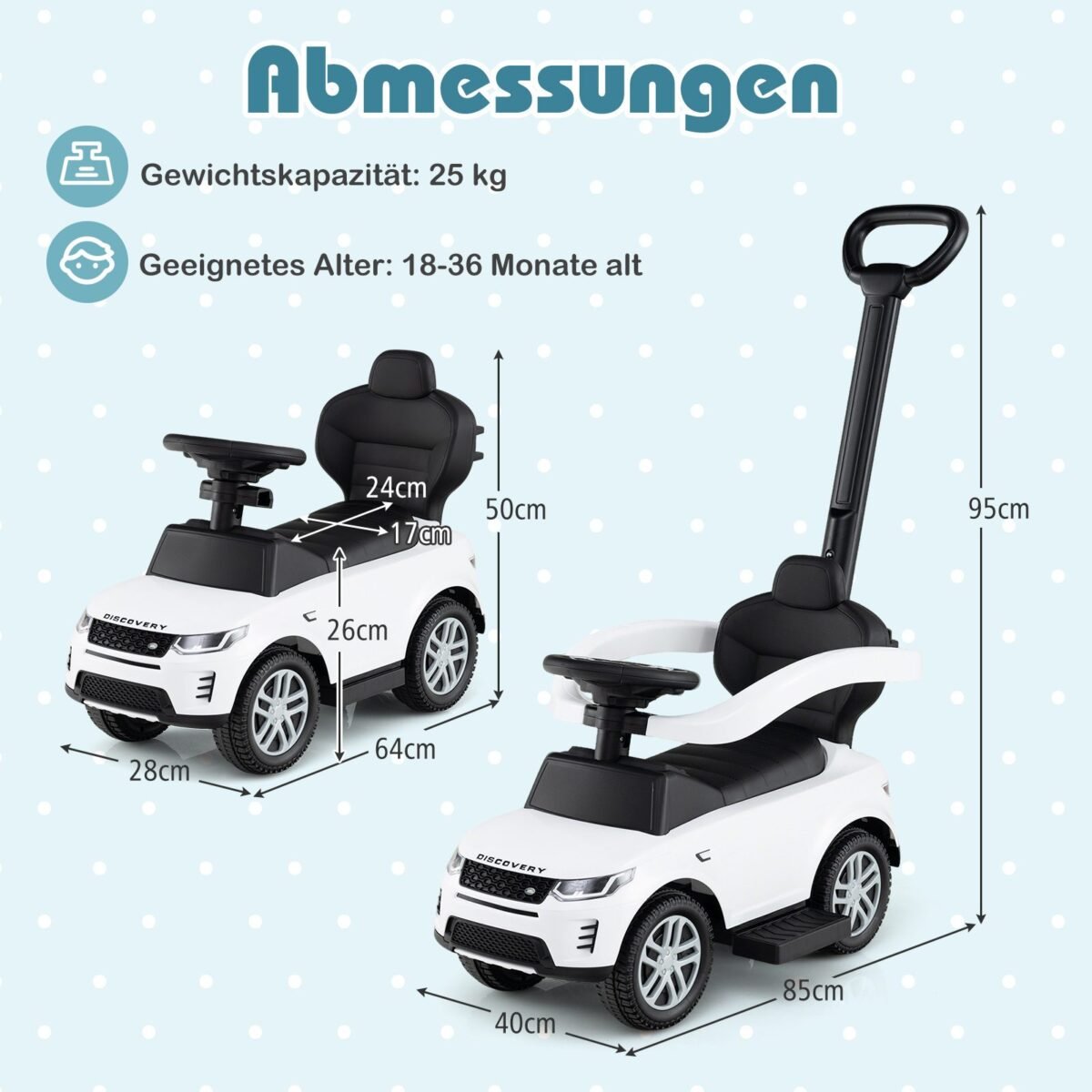 Vaikiškas automobilis su stūmimo rankena ir pedalais (Juoda)