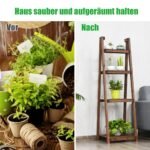 Medinis gėlių stovas su keturiomis lentynomis (Ruda)