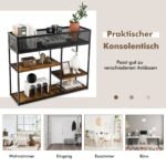 Siauras konsolinis staliukas su vielos krepšiu ir plieniniu rėmu (Juoda)