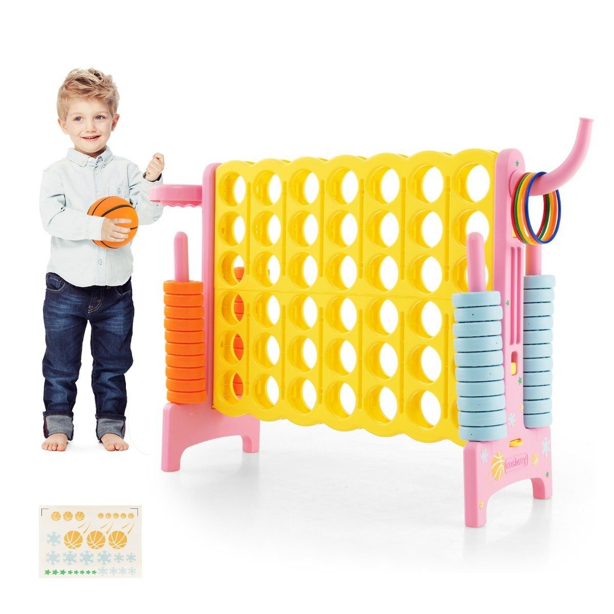 4-gewinnt-spielset-sp38111pi Dviračio žaidimų rinkinys: 4 iš eilės krepšinio metimas ir žiedų mėtymas (Rožinė)