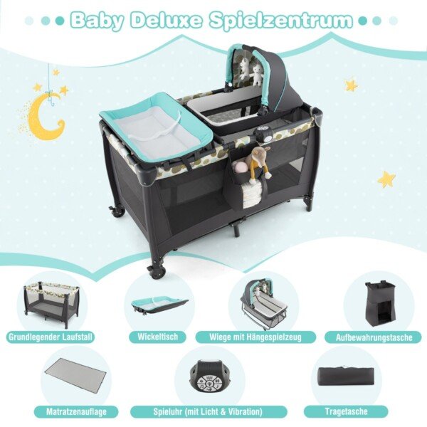 Kompaktiškas 4-in-1 kūdikio lovelė-lopšys su vystymo lenta (Mėlyna)