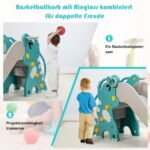 4-in-1 Dinozaurų čiuožykla su krepšinio lanku ir laipiojimo elementais (Žalia)