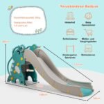 4-in-1 Dinozaurų čiuožykla su krepšinio lanku ir laipiojimo elementais (Žalia)
