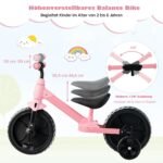 Vaikų dviratukas 4in1 su reguliuojamu vairu ir atraminiais ratais (Rožinė)