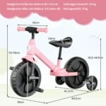 Vaikų dviratukas 4in1 su reguliuojamu vairu ir atraminiais ratais (Rožinė)