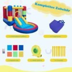 Pripučiama žaidimų pilis su čiuožykla ir krepšinio lenta (Įvairiaspalvė)