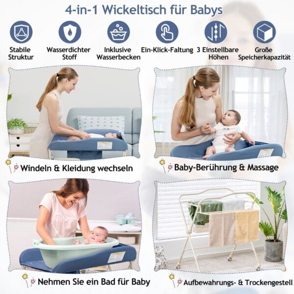 Reguliuojamo aukščio sulankstomas vystymo stalas su praustuve (Mėlyna)