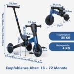 Vaikiškas 4in1 triratukas su stumimo rankena ir nuimamais pedalais (Mėlyna)