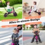 Daugiafunkcis vaikiškas triratukas 4-in-1 su stūmimo rankena ir nuimamais pedalais (Rožinė)