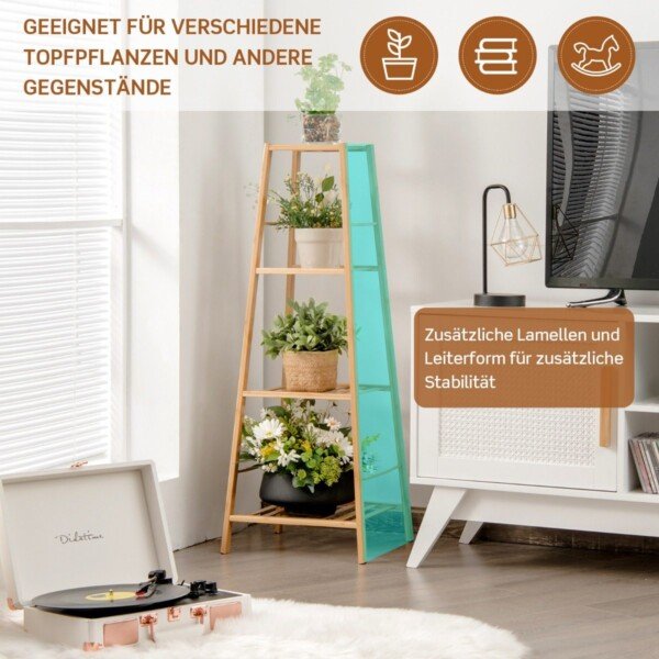 Bambukinė 4 pakopų gėlių lentyna (Natūrali)