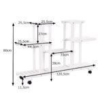 Daugiaaukštis medinis augalų stovas su ratukais (Balta)