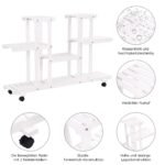 Daugiaaukštis medinis augalų stovas su ratukais (Balta)