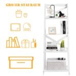 4 pakopų kampinis medinis lentynų stovas su skersine atrama (Balta)