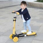 Sulankstomas keturračių paspirtukas su rankiniu stabdžiu (Geltona)