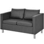 Moderni dvivietė sofa su minkštais pagalvėliais ir metalinėmis kojelėmis (Pilka)
