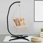 Pakabinama kėdė su makramė detalėmis ir kutais (Smėlio)