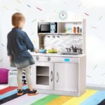 Medinė vaikų virtuvėlė su priedais 57 x 28 x 95 5 cm (Pilka)