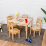 Medinis stalas ir keturios kėdės vaikams (Natūrali)