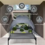 Paaukštinta šunų lova su stogeliu (Pilka)