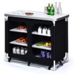 Nešiojama kempingo virtuvėlė su 6 skyriais ir stalviršiu (Juoda)