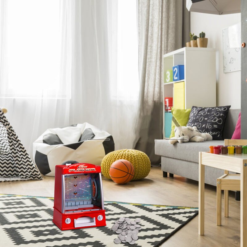 Klasikinis arkadinis monetų stumdomasis žaidimas su garso ir šviesos efektais (Raudona)