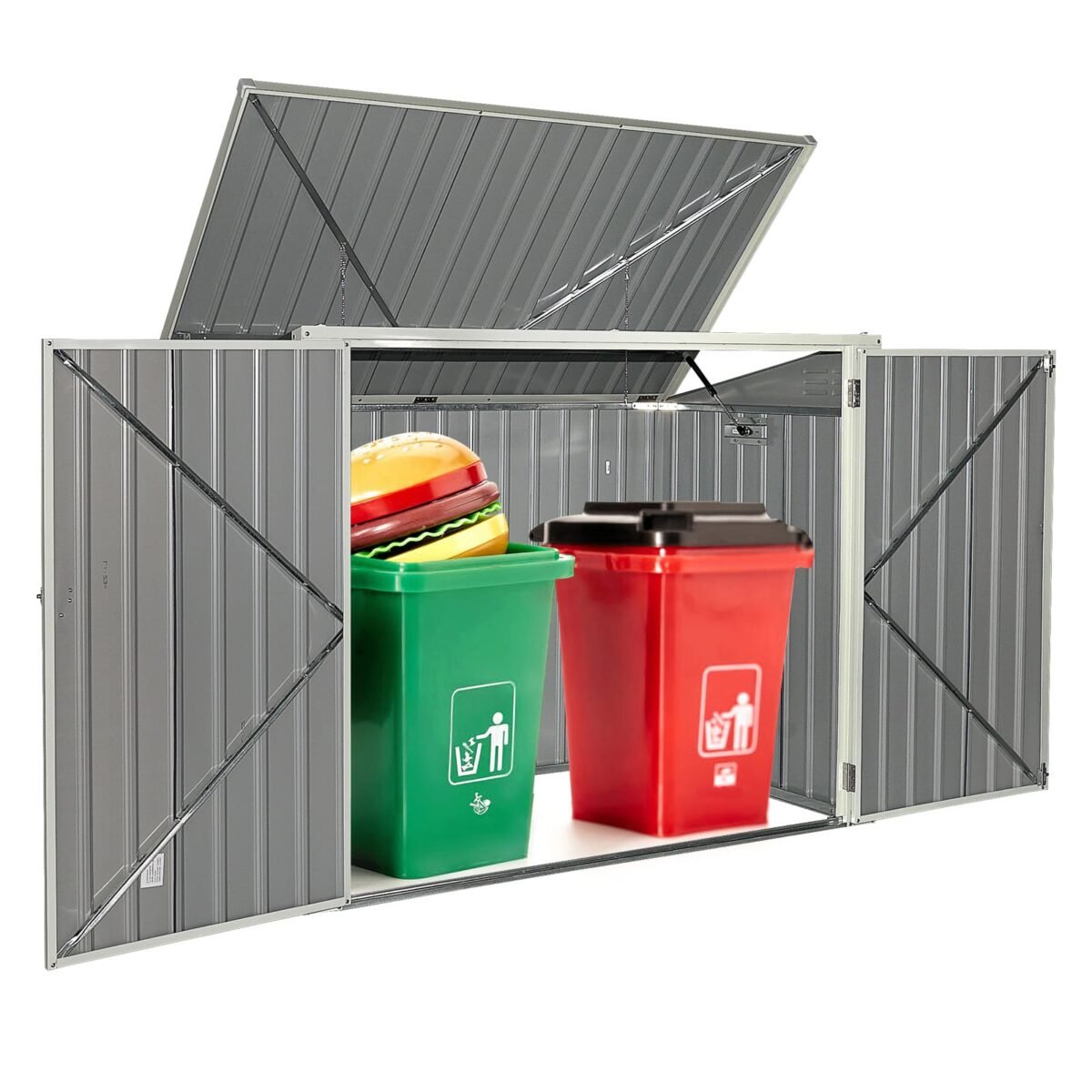 Didelė sodo daiktų dėžė su užraktu (Šviesiai pilka)