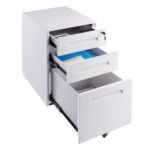 Praktiška biuro spintelė su trim stalčiais ir ratukais (Balta)