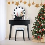 Tualetinis staliukas su veidrodžiu ir kėdute (Juoda)