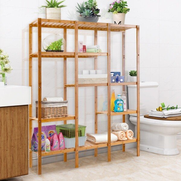 5 pakopų bambukinė lentyna (Natūrali)