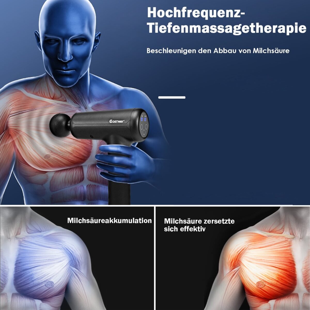 Masažinis pistoletas su 20 greičio lygių ir 6 galvutėmis (Juoda)