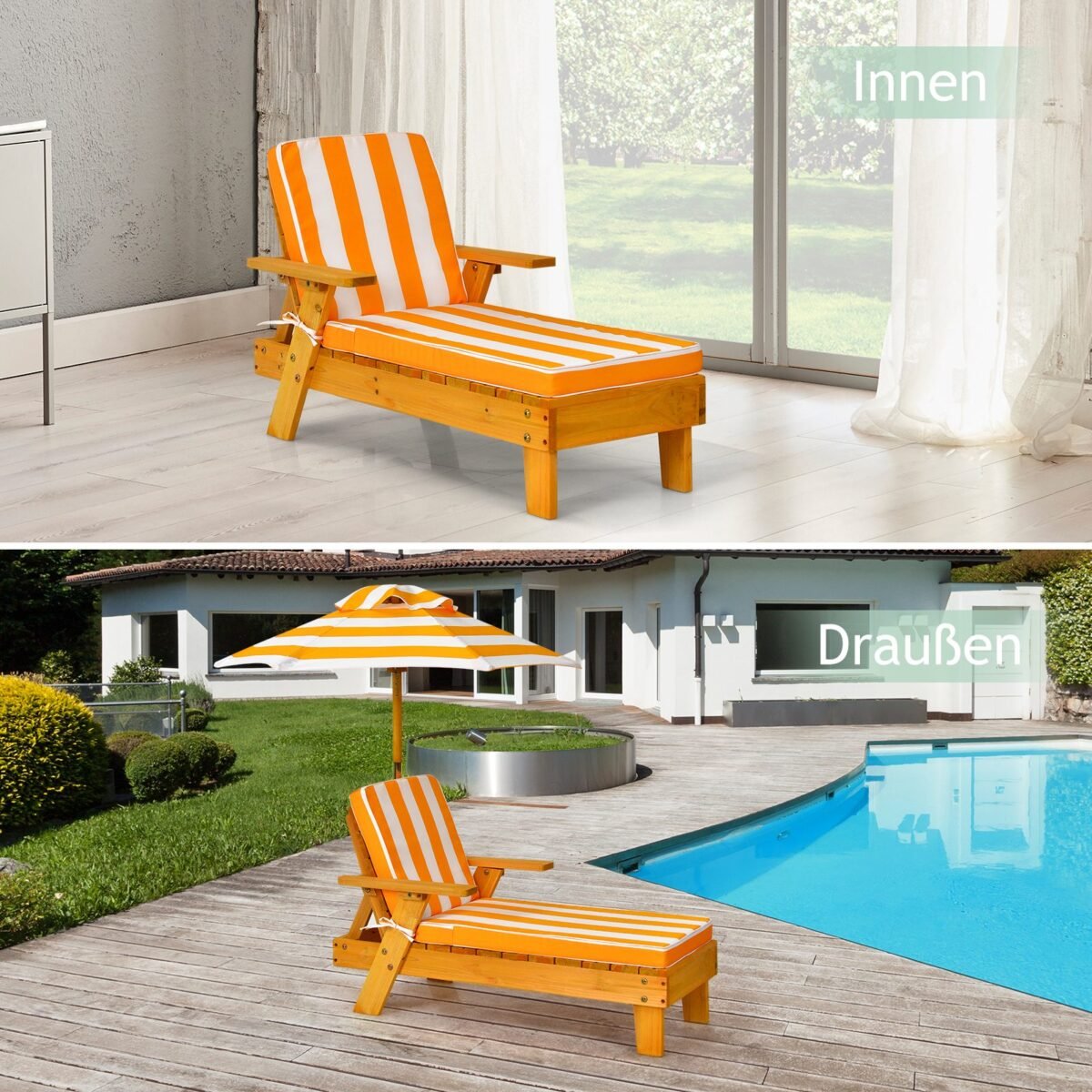 Vaikiška medinė gultavietė su skėčiu (Geltona)