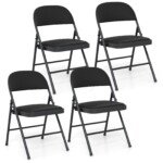 Sulankstomos kėdės su metaliniu rėmu ir PVC apmušalu (4 vnt.) (Juoda)