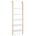 5 pakopų sieninis laiptuotas lentynų stovas su plieniniu rėmu (Balta)