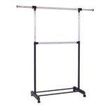 Išskleidžiama drabužių kabykla su lentyna (Juoda ir sidabrinė)