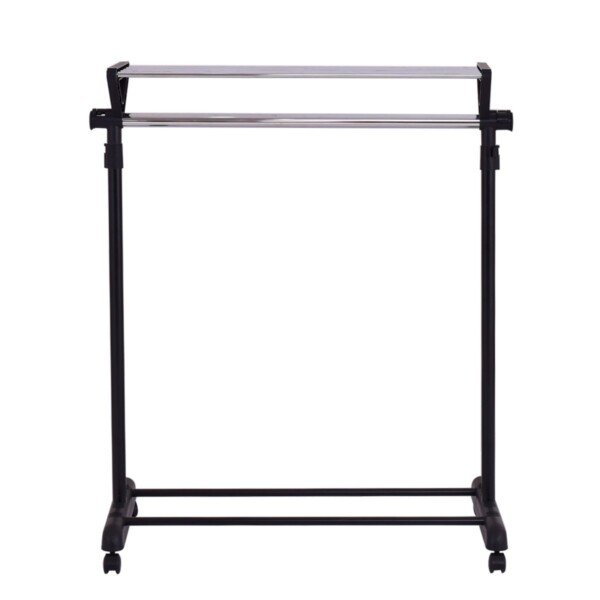 Reguliuojamas drabužių stovas su papildoma saugojimo vieta (Juoda ir sidabrinė)