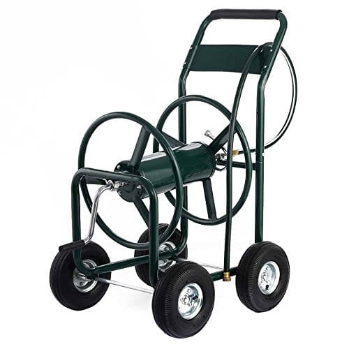 Metalinis sodo žarnos vežimėlis su pneumatiniais ratais (Žalia)