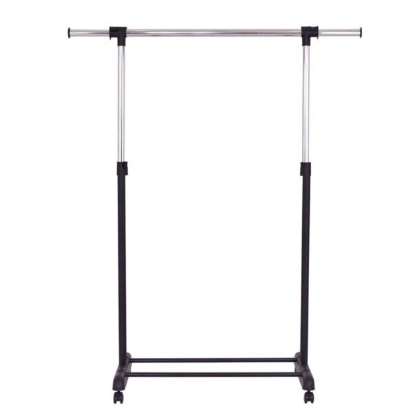 Išplečiama drabužių kabykla su apatine lentyna ir ratukais (Juoda ir sidabrinė)